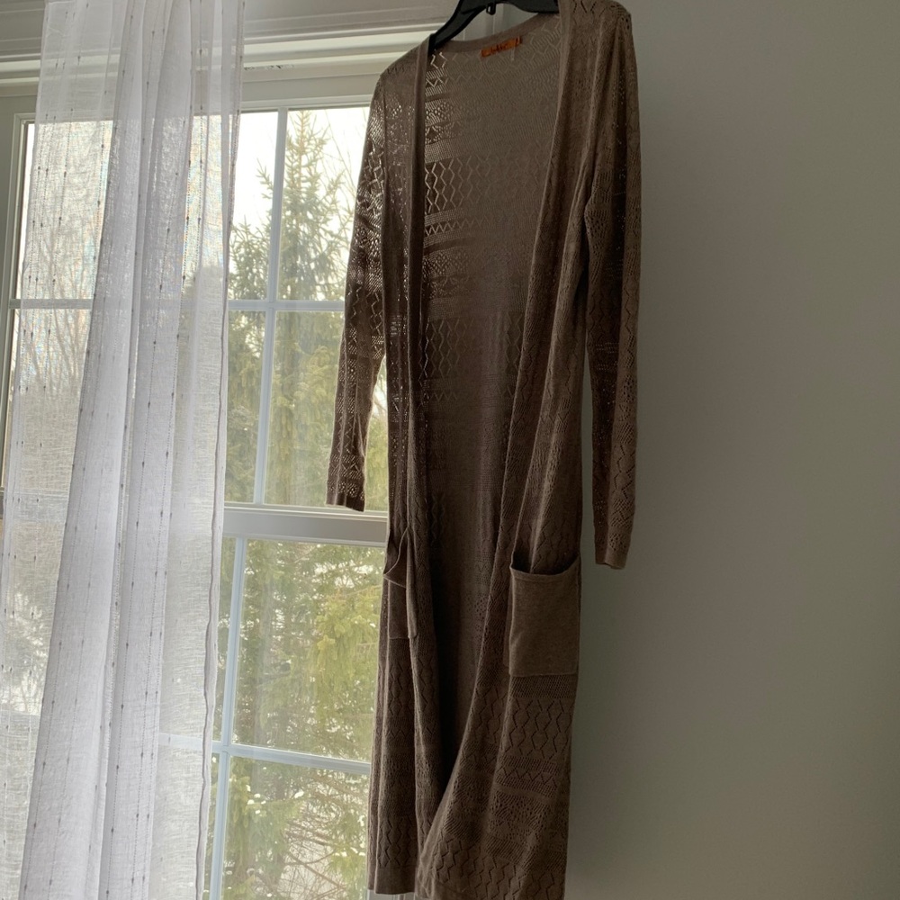 Taupe colored long cardigan